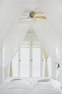 room fan in white room 